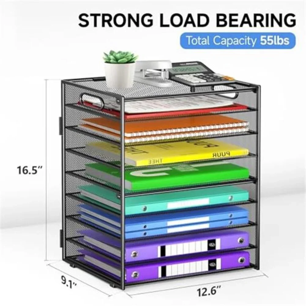 9 Tier Desk Organizer Paper Tray File Folder Document Sorter Office School Black